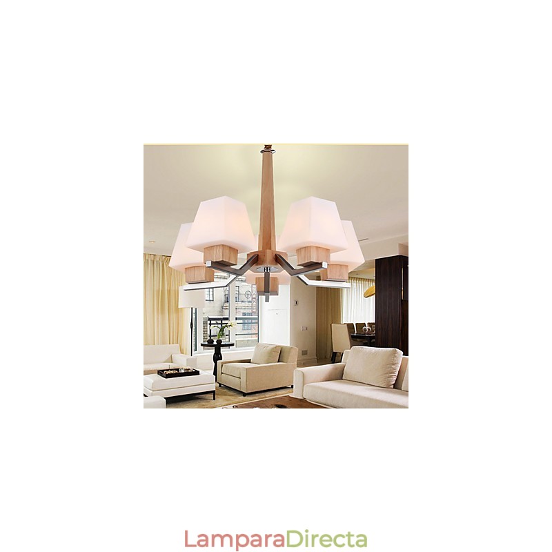 Lámpara de araña de bambú de madera con acabado galvanizado moderno y contemporáneo