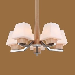 Lámpara de araña de bambú de madera con acabado galvanizado moderno y contemporáneo
