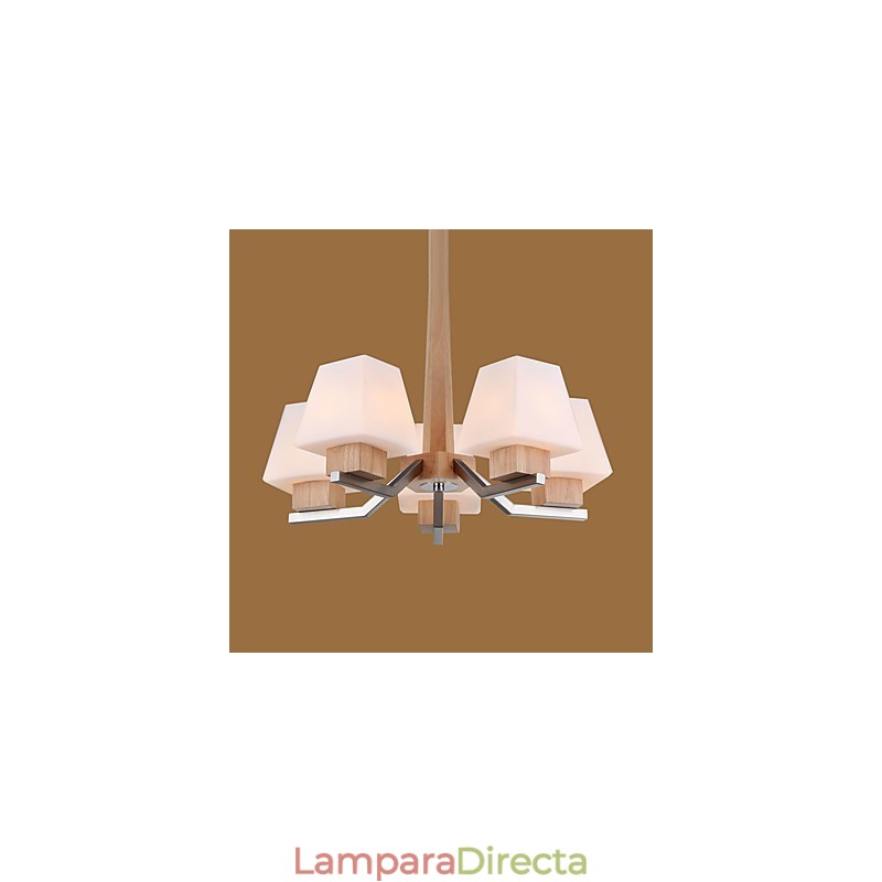 Lámpara de araña de bambú de madera con acabado galvanizado moderno y contemporáneo