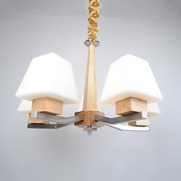 Lámpara de araña de bambú de madera con acabado galvanizado moderno y contemporáneo