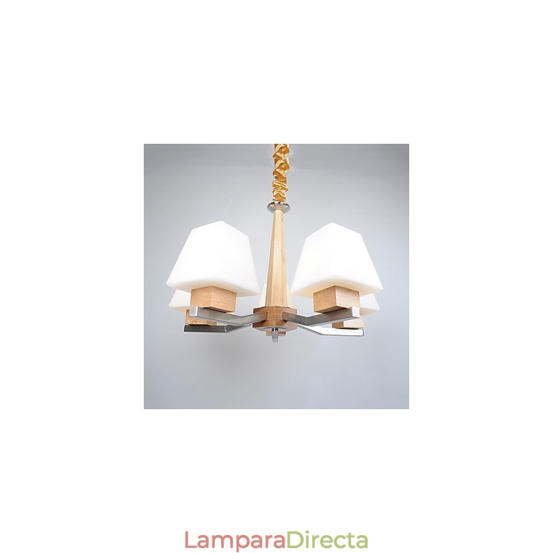 Lámpara de araña de bambú de madera con acabado galvanizado moderno y contemporáneo