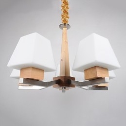 Lámpara de araña de bambú de madera con acabado galvanizado moderno y contemporáneo