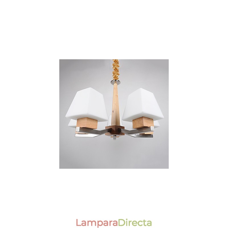 Lámpara de araña de bambú de madera con acabado galvanizado moderno y contemporáneo
