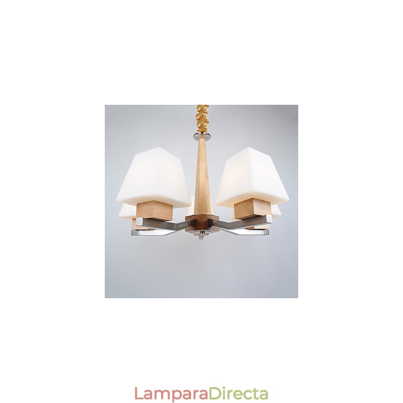 Lámpara de araña de bambú de madera con acabado galvanizado moderno y contemporáneo