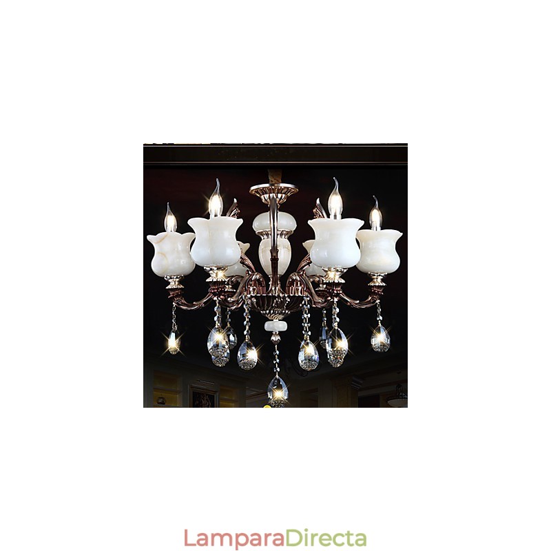 Lámpara colgante de aleación de zinc y jade, 6 luces