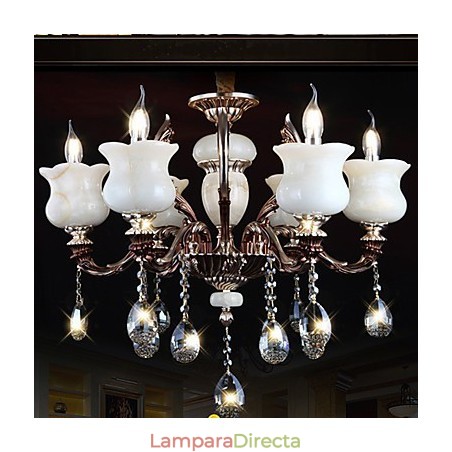 Lámpara colgante de aleación de zinc y jade, 6 luces Lámpara colgante de aleación de zinc y jade, 6 luces