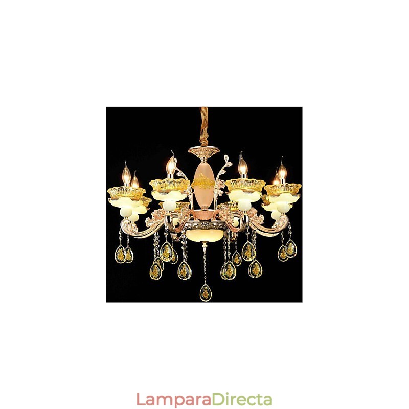 Lámpara de araña de metal estilo mini de cristal con 8 bombillas, con acabado galvanizado clásico tradicional