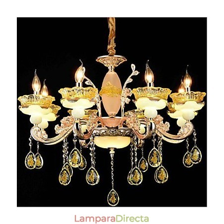 Lámpara de araña de metal estilo mini de cristal con 8 bombillas, con acabado galvanizado clásico tradicional Lámpara de araña de metal estilo mini de cristal con 8 bombillas, con acabado galvanizado clásico tradicional
