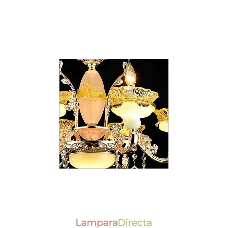 Lámpara de araña de metal estilo mini de cristal con 8 bombillas, con acabado galvanizado clásico tradicional