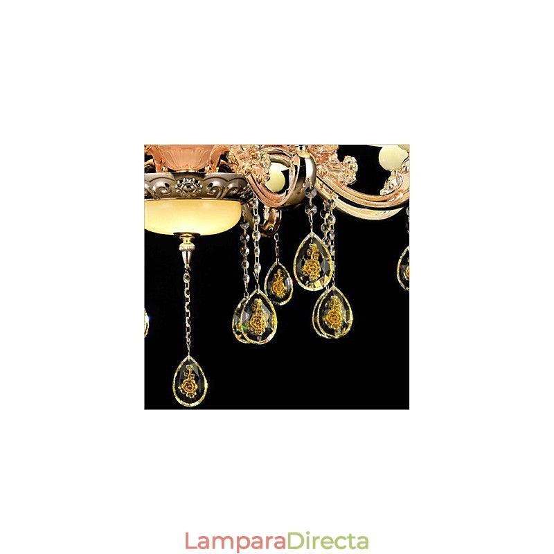 Lámpara de araña de metal estilo mini de cristal con 8 bombillas, con acabado galvanizado clásico tradicional