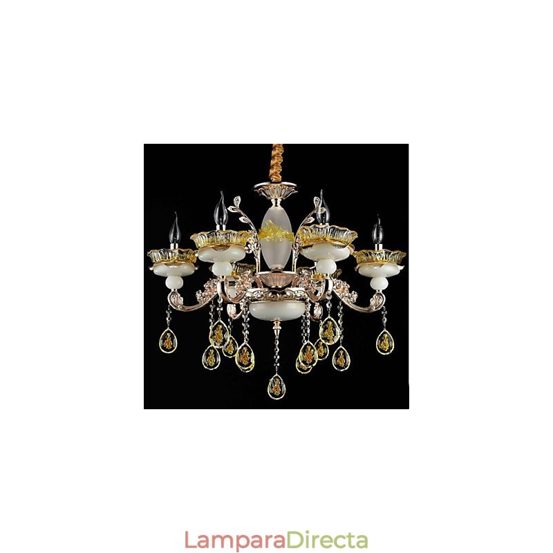 Lámpara de araña de metal estilo mini de cristal con 8 bombillas, con acabado galvanizado clásico tradicional