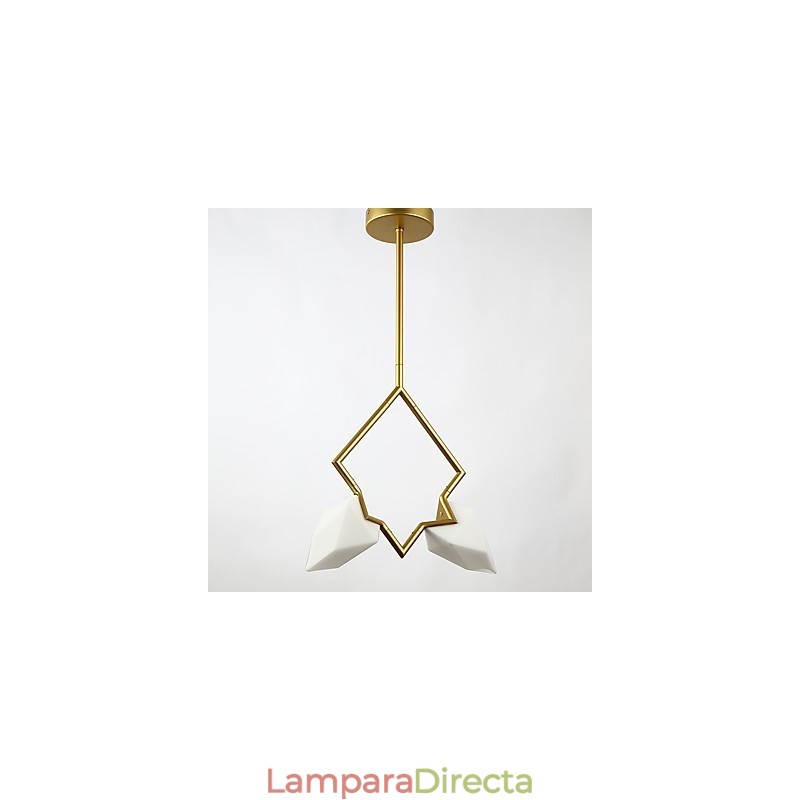 Lámpara colgante decorativa de metal con dos luces y cristal color melocotón de estilo moderno.