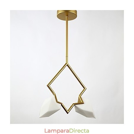 Lámpara colgante decorativa de metal con dos luces y cristal color melocotón de estilo moderno. Lámpara colgante decorativa de metal con dos luces y cristal color melocotón de estilo moderno.