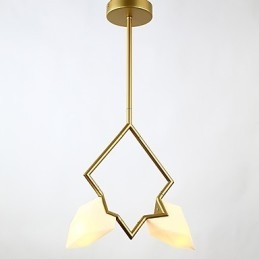 Lámpara colgante decorativa de metal con dos luces y cristal color melocotón de estilo moderno.