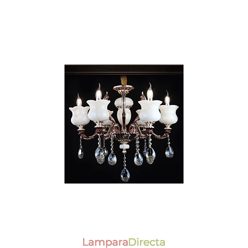Lámpara colgante de aleación de zinc y jade, 6 luces