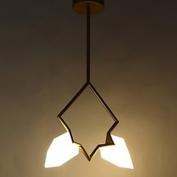 Lámpara colgante decorativa de metal con dos luces y cristal color melocotón de estilo moderno.