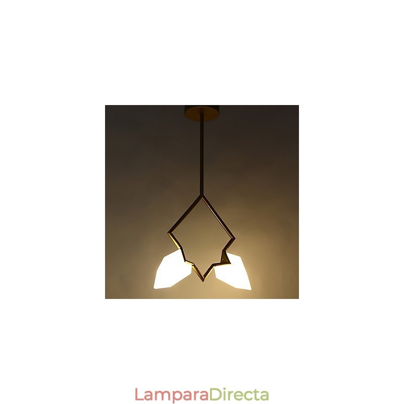 Lámpara colgante decorativa de metal con dos luces y cristal color melocotón de estilo moderno.