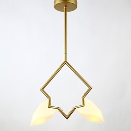 Lámpara colgante decorativa de metal con dos luces y cristal color melocotón de estilo moderno.