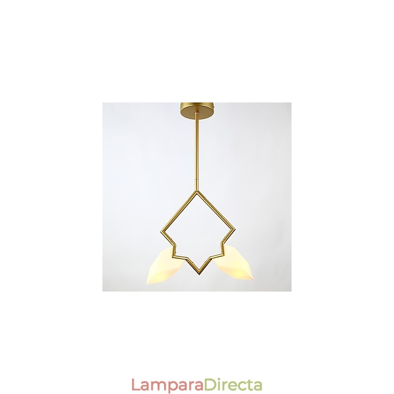Lámpara colgante decorativa de metal con dos luces y cristal color melocotón de estilo moderno.