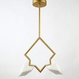 Lámpara colgante decorativa de metal con dos luces y cristal color melocotón de estilo moderno.
