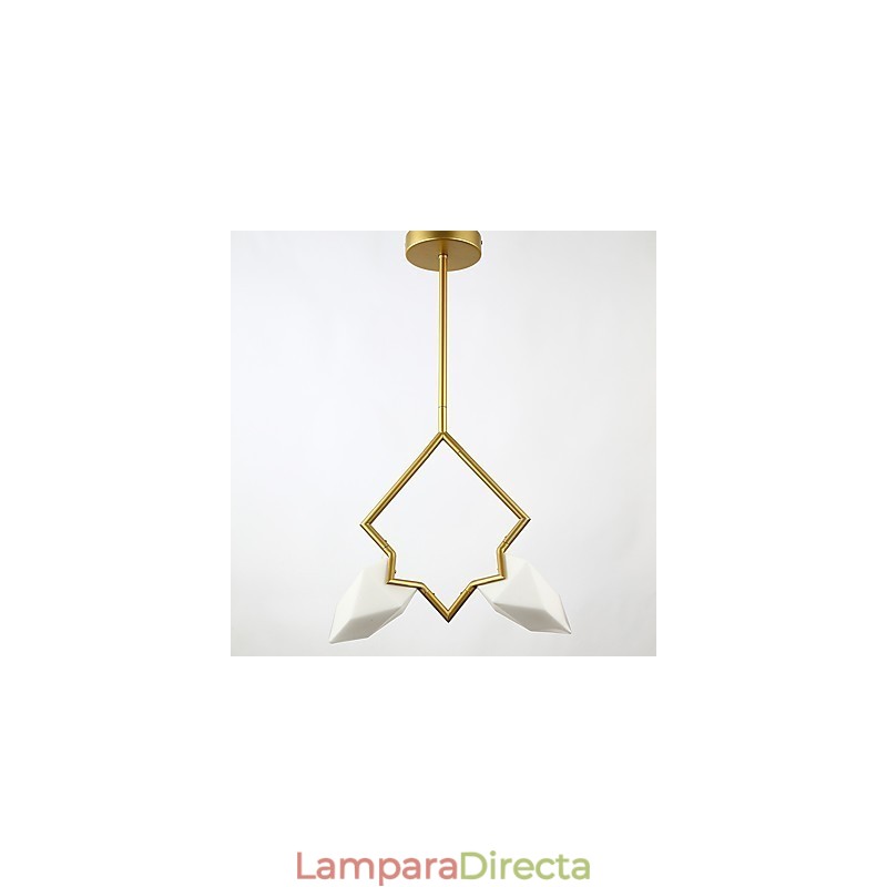 Lámpara colgante decorativa de metal con dos luces y cristal color melocotón de estilo moderno.