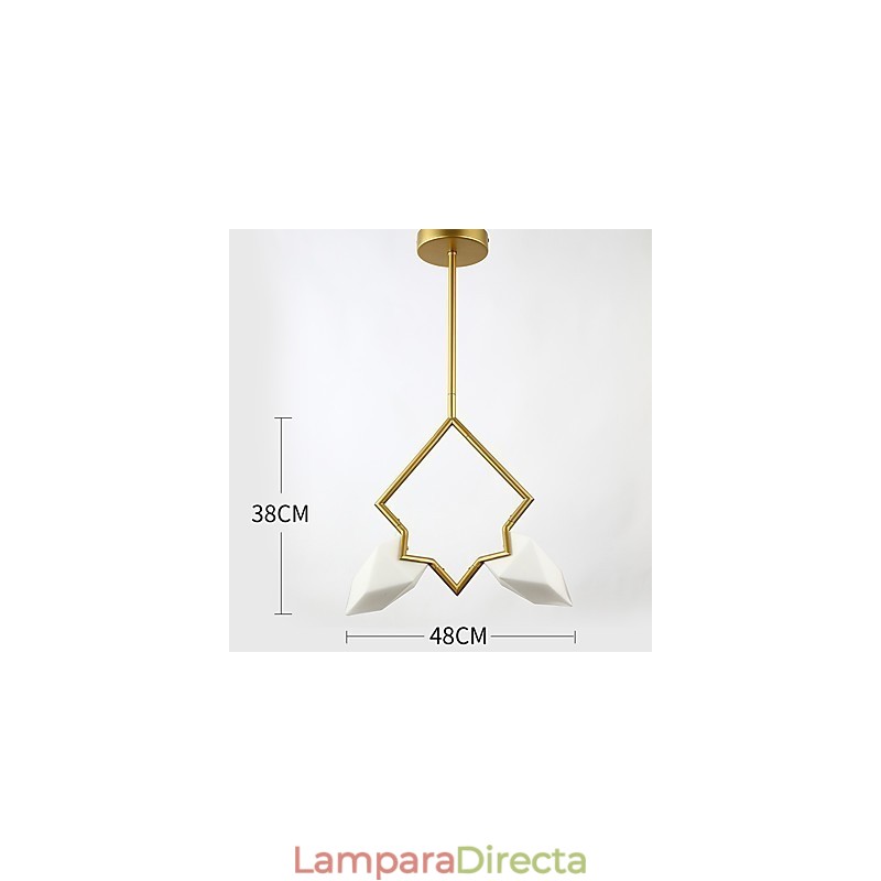 Lámpara colgante decorativa de metal con dos luces y cristal color melocotón de estilo moderno.