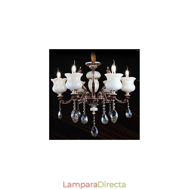 Lámpara colgante de aleación de zinc y jade, 6 luces