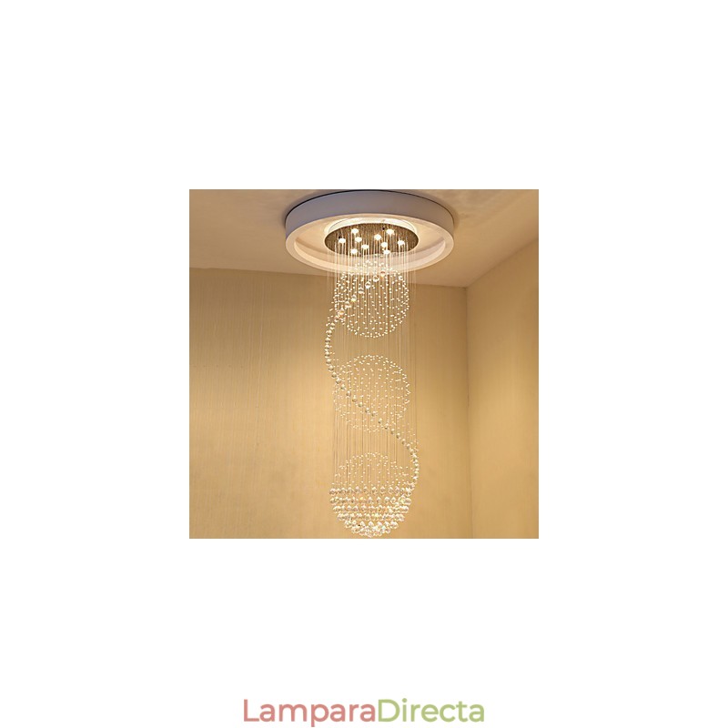 Lámpara colgante de techo de cristal moderna con forma de lágrima de lluvia de 10 luces y 2,5 metros de largo para interiores.