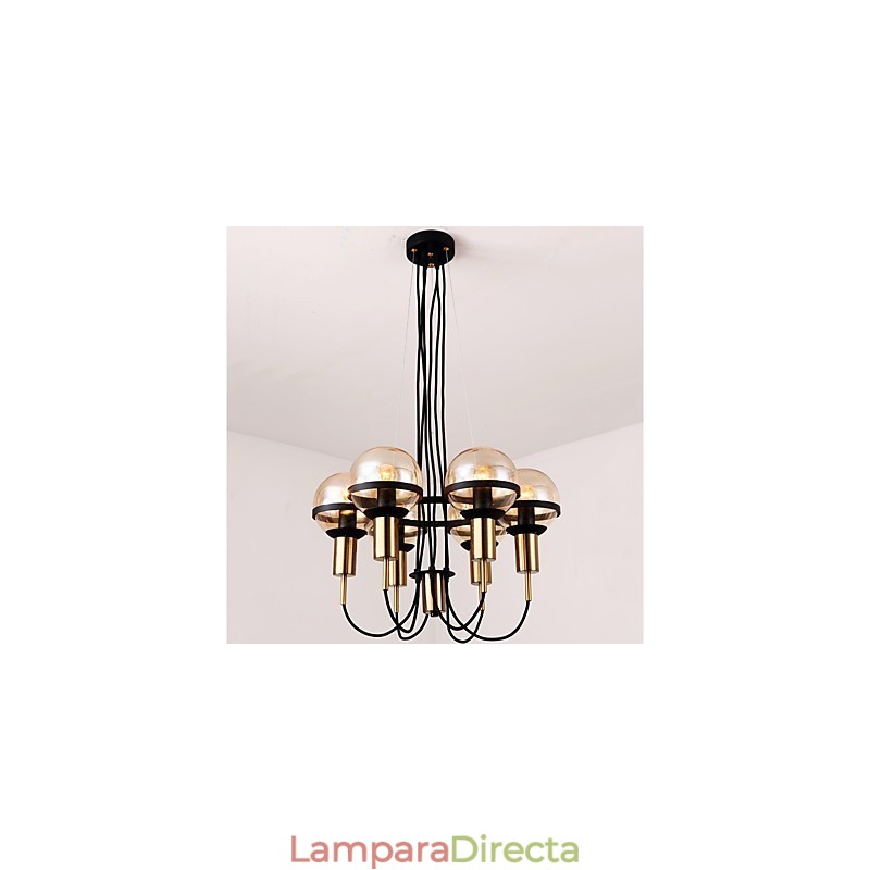 Lámpara de araña personalizada de 6 luces con pantalla de cristal