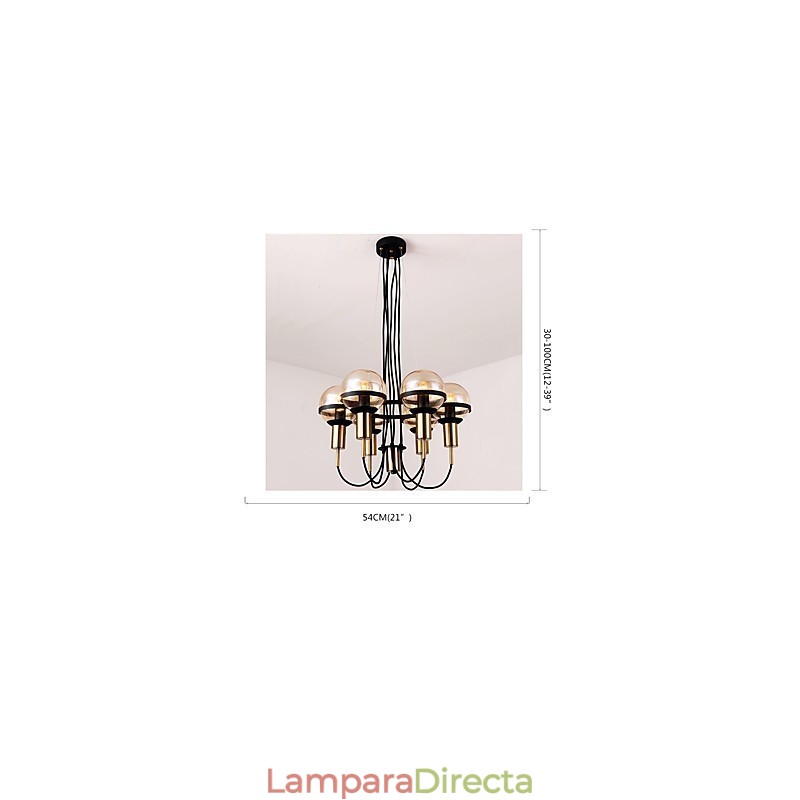 Lámpara de araña personalizada de 6 luces con pantalla de cristal