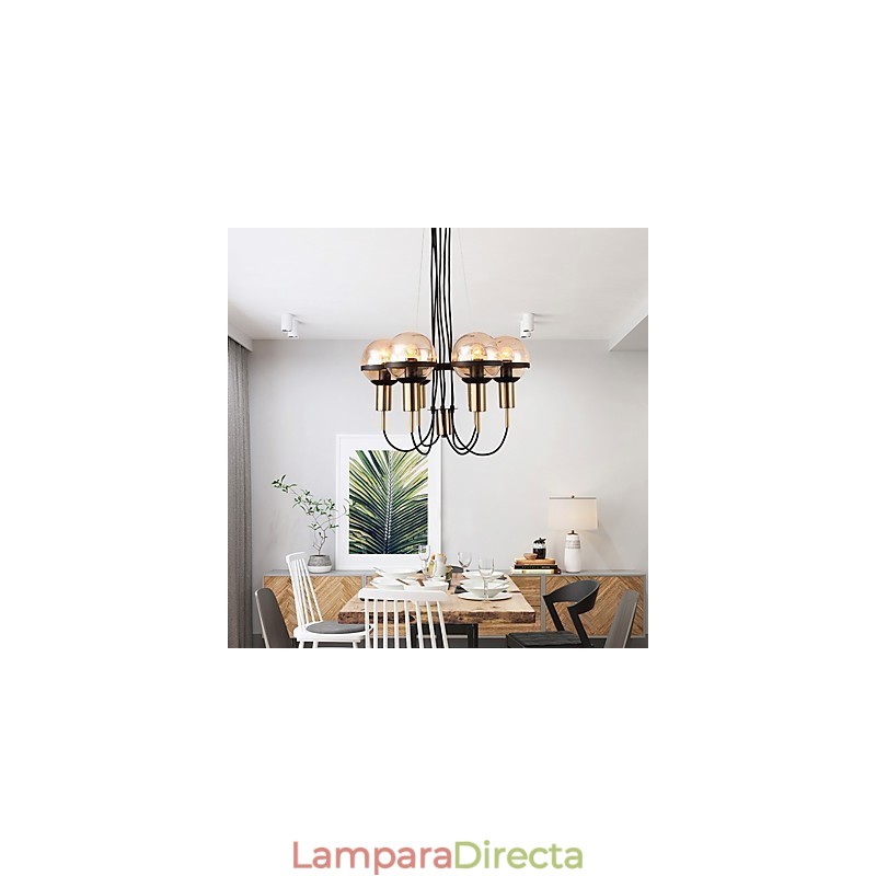 Lámpara de araña personalizada de 6 luces con pantalla de cristal