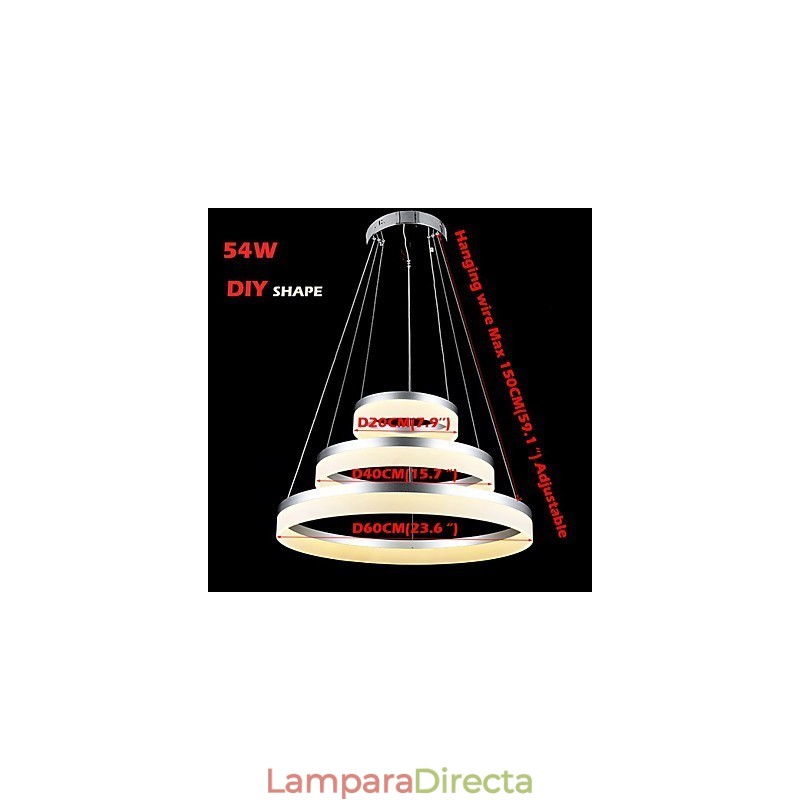 Lámparas de araña redondas, modernas lámparas acrílicas, lujosas lámparas de techo de tres anillos.