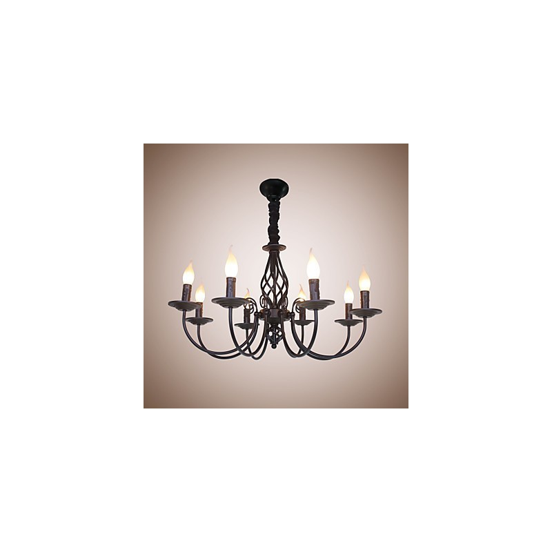 Lámpara de hierro simple europea, lámpara de vela, 8 candelabros
