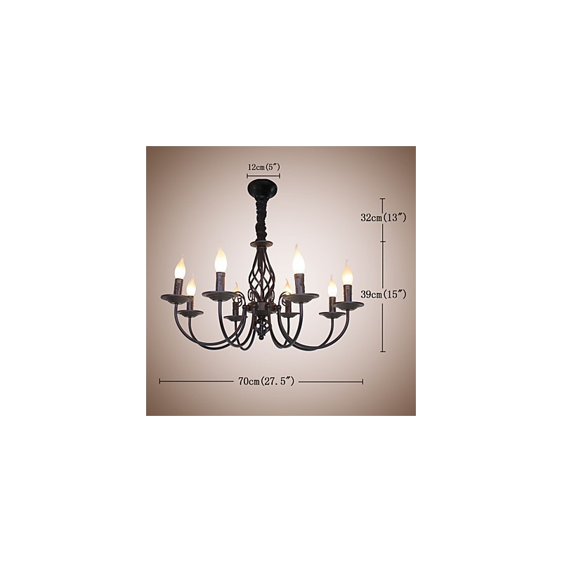 Lámpara de hierro simple europea, lámpara de vela, 8 candelabros
