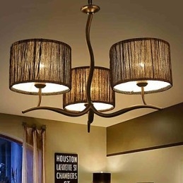 Lámpara de araña clásica tradicional de 3 luces con pantalla de tela sencilla
