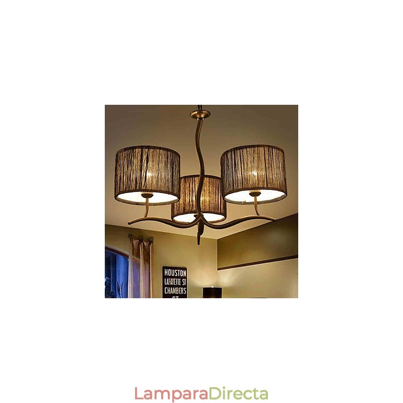 Lámpara de araña clásica tradicional de 3 luces con pantalla de tela sencilla