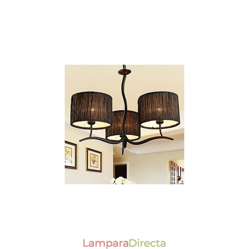 Lámpara de araña clásica tradicional de 3 luces con pantalla de tela sencilla