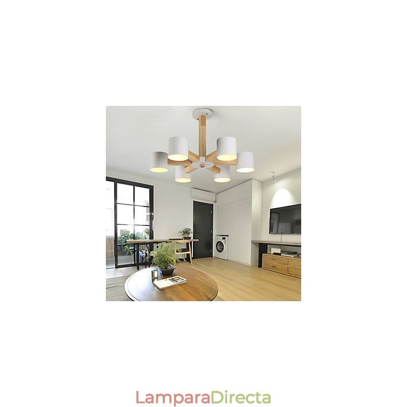 Lámpara de araña de 6 luces, moderna, contemporánea, tradicional, clásica, vintage, estilo campestre, de madera.
