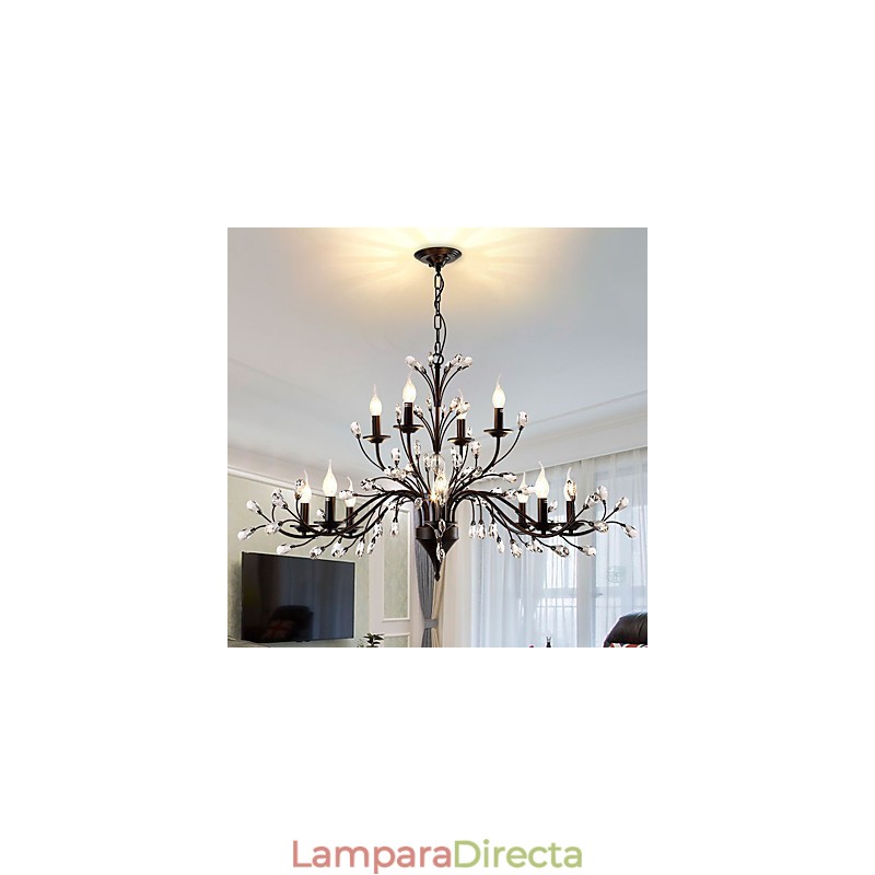 Lámpara de araña de cristal de 12 luces, moderna, contemporánea, tradicional, clásica, vintage, retro, estilo campestre, con pintura característica.