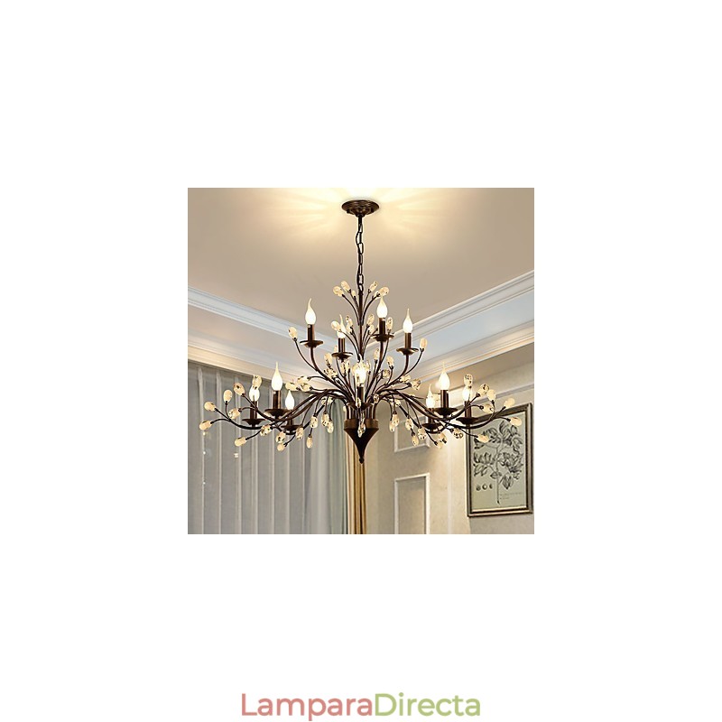 Lámpara de araña de cristal de 12 luces, moderna, contemporánea, tradicional, clásica, vintage, retro, estilo campestre, con pintura característica.