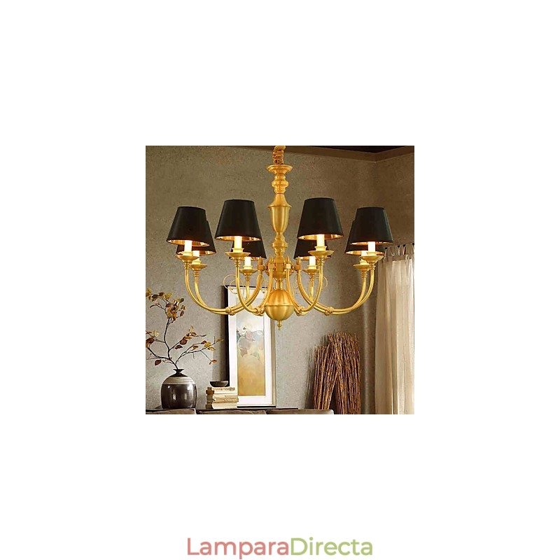 Lámpara de araña tradicional clásica de latón estilo campestre, estilo mini, de metal, con 8 bombillas.