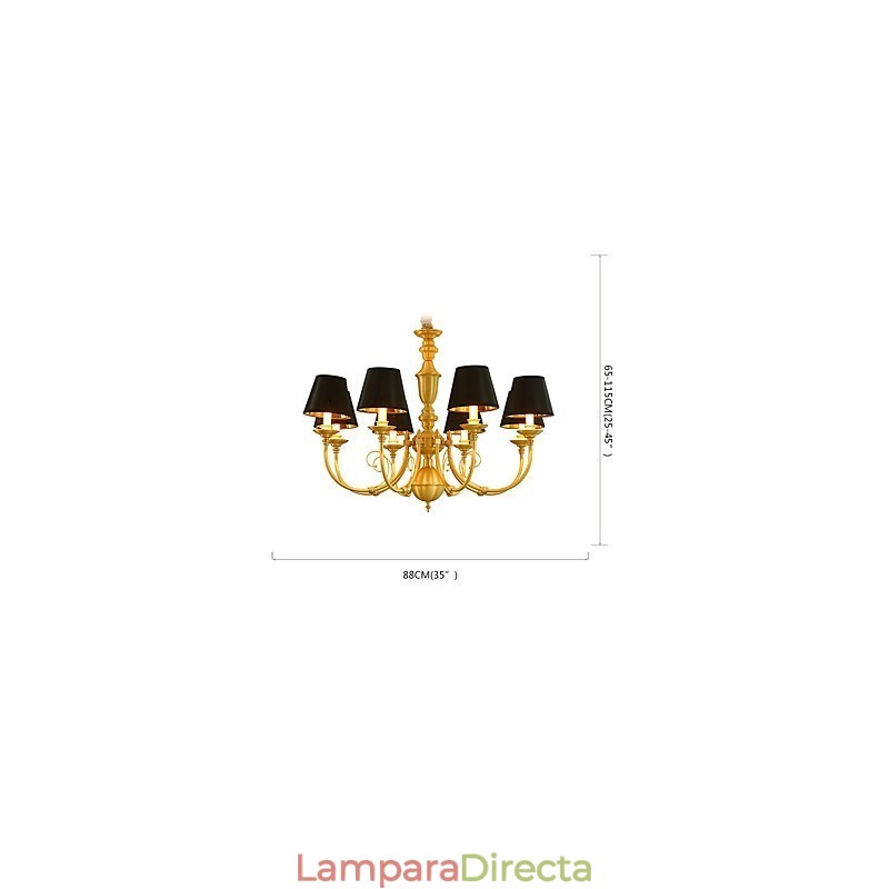 Lámpara de araña tradicional clásica de latón estilo campestre, estilo mini, de metal, con 8 bombillas.