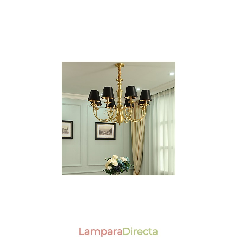 Lámpara de araña tradicional clásica de latón estilo campestre, estilo mini, de metal, con 8 bombillas.