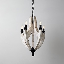 Lámpara colgante decorativa de madera de bambú estilo mini con pintura vintage