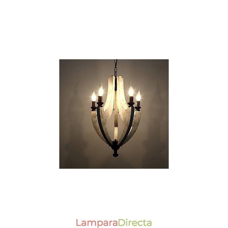 Lámpara colgante decorativa de madera de bambú estilo mini con pintura vintage