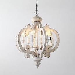 Lámpara colgante decorativa de madera de bambú estilo mini con pintura vintage