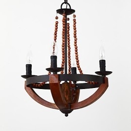 Lámpara colgante decorativa de cuatro luces con diseño de pintura vintage en estilo mini de madera y bambú.