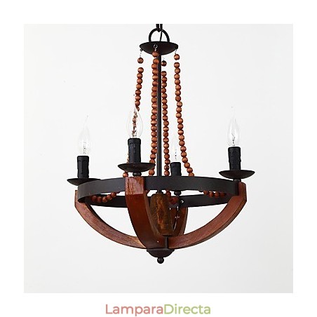 Lámpara colgante decorativa de cuatro luces con diseño de pintura vintage en estilo mini de madera y bambú. Lámpara colgante decorativa de cuatro luces con diseño de pintura vintage en estilo mini de madera y bambú.