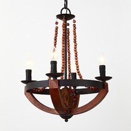 Lámpara colgante decorativa de cuatro luces con diseño de pintura vintage en estilo mini de madera y bambú.