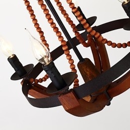 Lámpara colgante decorativa de cuatro luces con diseño de pintura vintage en estilo mini de madera y bambú.